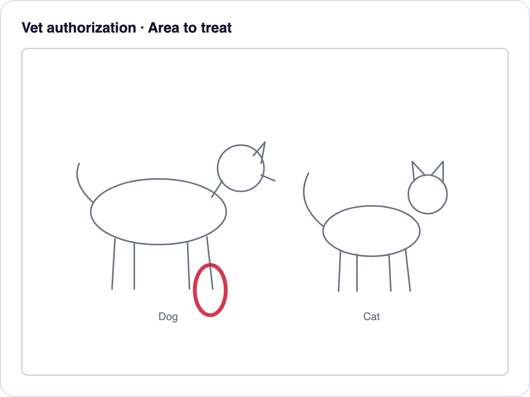 Vet authorization with the area to treat
