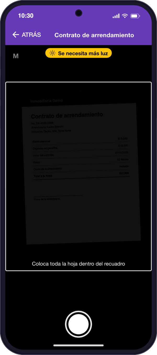 Aviso de poca luz en la cámara guiada