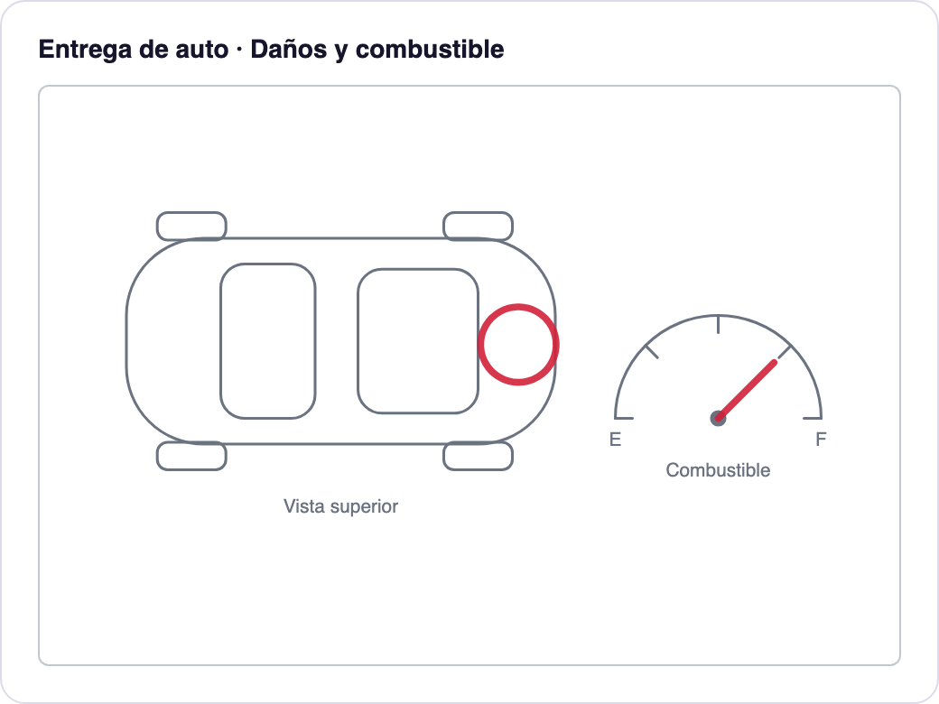 Entrega de auto con daños y combustible